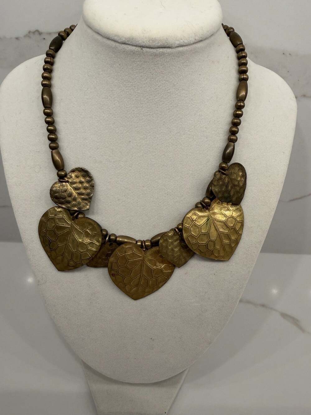 Carlo Zini Signed Vintage Gold Tone Sculptural Leaf Bib Statement Necklace Rare